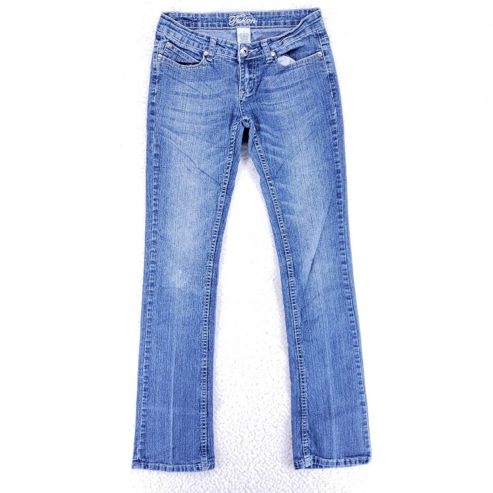 Fusion Jeans Women SZ 1 Blue Denim Straight Stretch Mid Rise Cotton VTG 90s Slim